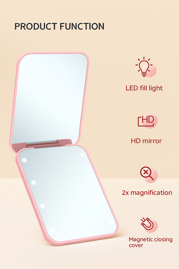 LED Light Makeup Mirror Compact, Foldable & Rechargeable