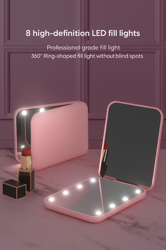 LED Light Makeup Mirror Compact, Foldable & Rechargeable